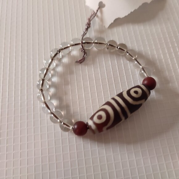 Medium Bracelet Ethnic Design Bead Vintage Hand made Elastic crafted academia - Picture 5 of 5